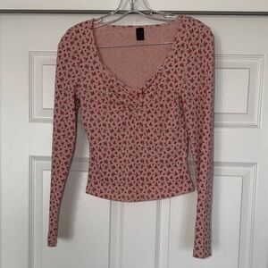 ROMWE Red Floral Long Sleeve Top